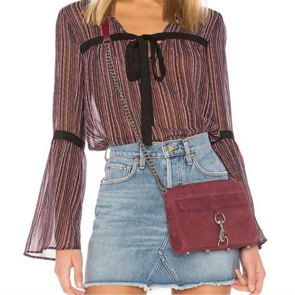 BCBGeneration Ruffle Front Pirate SHEER STRIPED BLOUSE BELL SLEEVES XXS - Picture 4 of 12